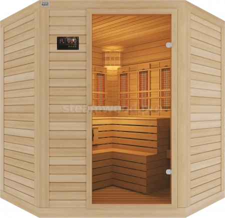 Четырехместная угловая комбинированная сауна Classic из кедра